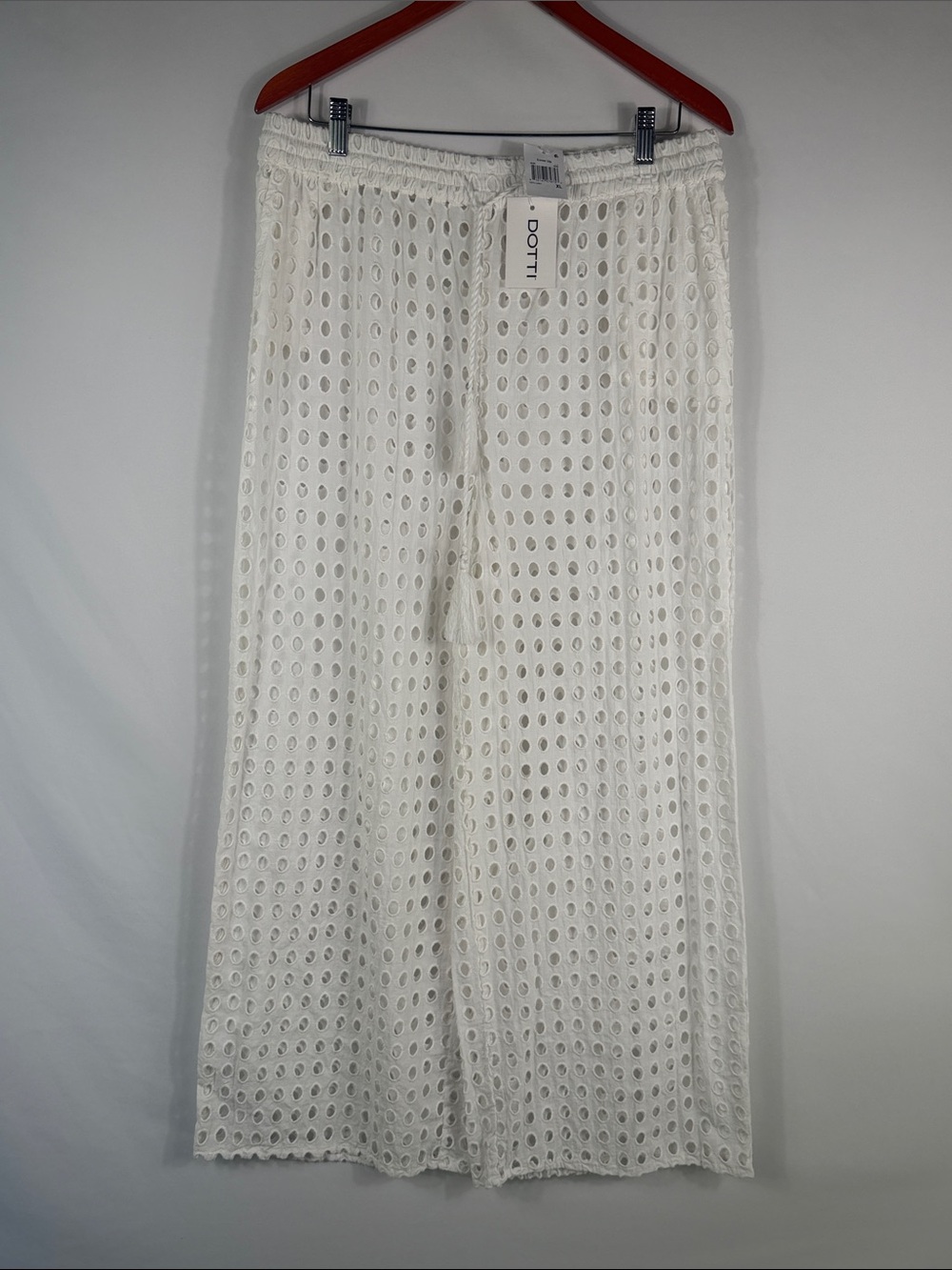 Dotti White Eyelet Crochet Palazzo Pants Swim Coverup Wide Leg Pants. Size XL